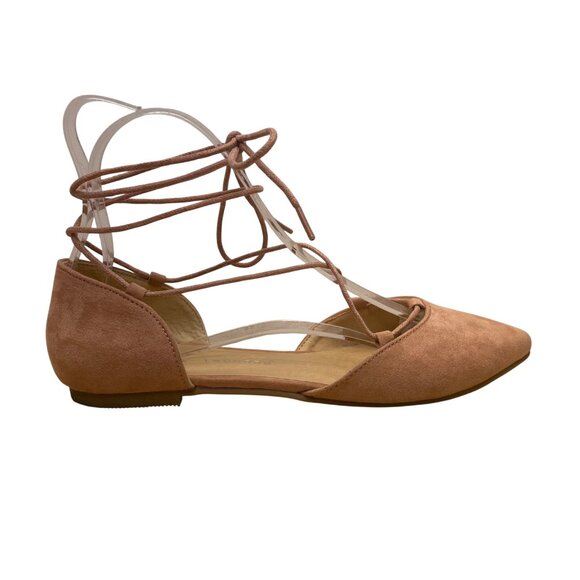 Chinese Laundry Women’s Pink Blush Faux Suede Lace-Up Pointed-Toe Flats Size 8.5 - Picture 1 of 8